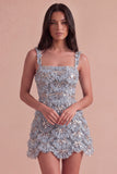 Ivory Sparkly Square Neck Sequin Short Cocktail Dress