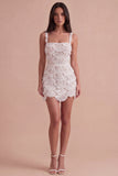 Ivory Sparkly Square Neck Sequin Short Cocktail Dress