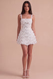 Ivory Sparkly Square Neck Sequin Short Cocktail Dress
