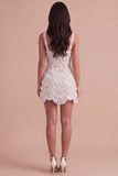 Ivory Sparkly Square Neck Sequin Short Cocktail Dress