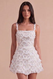 Ivory Sparkly Square Neck Sequin Short Cocktail Dress