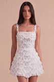 Ivory Sparkly Square Neck Sequin Short Cocktail Dress