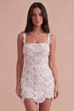 Ivory Sparkly Square Neck Sequin Short Cocktail Dress