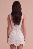 Ivory Sparkly Square Neck Sequin Short Cocktail Dress