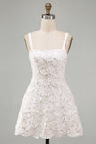 Ivory Sparkly Square Neck Sequin Short Cocktail Dress