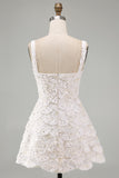 Ivory Sparkly Square Neck Sequin Short Cocktail Dress