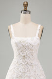 Ivory Sparkly Square Neck Sequin Short Cocktail Dress