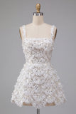 Ivory Sparkly Square Neck Sequin Short Cocktail Dress