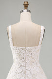 Ivory Sparkly Square Neck Sequin Short Cocktail Dress