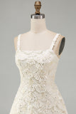 Ivory Sparkly Square Neck Sequin Short Cocktail Dress