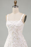 Ivory Sparkly Square Neck Sequin Short Cocktail Dress