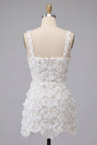 Ivory Sparkly Square Neck Sequin Short Cocktail Dress