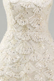 Ivory Sparkly Square Neck Sequin Short Cocktail Dress