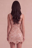 Ivory Sparkly Square Neck Sequin Short Cocktail Dress