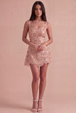 Ivory Sparkly Square Neck Sequin Short Cocktail Dress