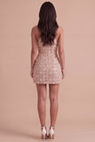 Champagne Floral Corset Sparkly Sequin Short Cocktail Dress