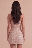 Champagne Floral Corset Sparkly Sequin Short Cocktail Dress