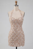 Champagne Floral Corset Sparkly Sequin Short Cocktail Dress