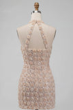 Champagne Floral Corset Sparkly Sequin Short Cocktail Dress