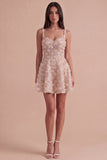 Sparkly Champagne Floral Sequin A Line Short Cocktail Dress