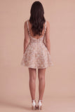 Sparkly Champagne Floral Sequin A Line Short Cocktail Dress