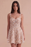 Sparkly Champagne Floral Sequin A Line Short Cocktail Dress