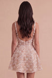 Sparkly Champagne Floral Sequin A Line Short Cocktail Dress