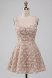 Sparkly Champagne Floral Sequin A Line Short Cocktail Dress