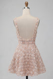 Sparkly Champagne Floral Sequin A Line Short Cocktail Dress