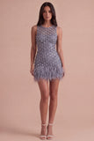 Dusty Lavender Sparkly Floral Sequin Bodycon Short Cocktail Dress
