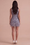 Dusty Lavender Sparkly Floral Sequin Bodycon Short Cocktail Dress