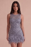 Dusty Lavender Sparkly Floral Sequin Bodycon Short Cocktail Dress