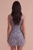 Dusty Lavender Sparkly Floral Sequin Bodycon Short Cocktail Dress