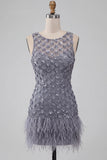 Dusty Lavender Sparkly Floral Sequin Bodycon Short Cocktail Dress