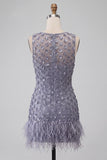 Dusty Lavender Sparkly Floral Sequin Bodycon Short Cocktail Dress