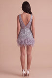 Sparkly Floral Dusty Lavender Sequin Short Cocktail Dress