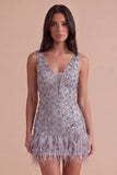 Sparkly Floral Dusty Lavender Sequin Short Cocktail Dress