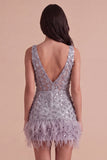 Sparkly Floral Dusty Lavender Sequin Short Cocktail Dress
