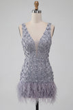 Sparkly Floral Dusty Lavender Sequin Short Cocktail Dress