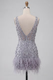 Sparkly Floral Dusty Lavender Sequin Short Cocktail Dress