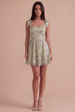 Sparkly Beaded A Line Dusty Sage Floral Short Cocktail Dress