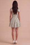 Sparkly Beaded A Line Dusty Sage Floral Short Cocktail Dress