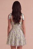Sparkly Beaded A Line Dusty Sage Floral Short Cocktail Dress