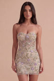 Dusty Sage Floral Corset Bodycon Short Cocktail Dress