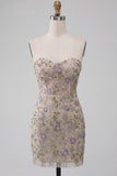 Dusty Sage Floral Corset Bodycon Short Cocktail Dress