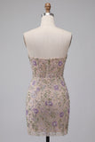 Dusty Sage Floral Corset Bodycon Short Cocktail Dress