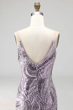 Spaghetti Straps Floral Bodycon Short Lilac Cocktail Dress