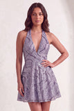 Floral Lilac Sparkly Halter Neck A Line Short Cocktail Dress