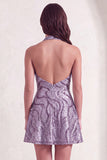 Floral Lilac Sparkly Halter Neck A Line Short Cocktail Dress