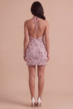 Bodycon Fog Floral Halter Neck Short Cocktail Dress